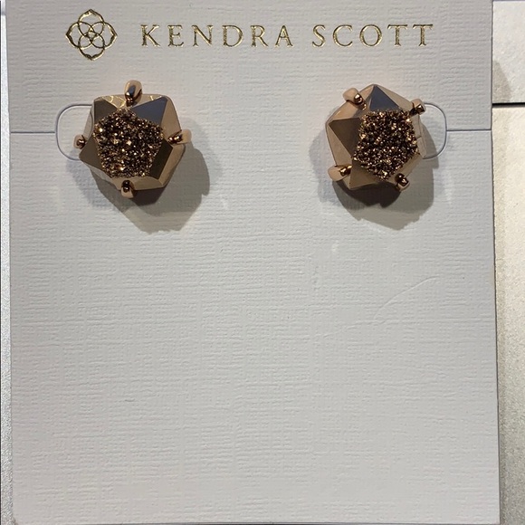 Kendra Scott Ryan Stud Earrings- Rose Gold Drusy - Picture 2 of 4